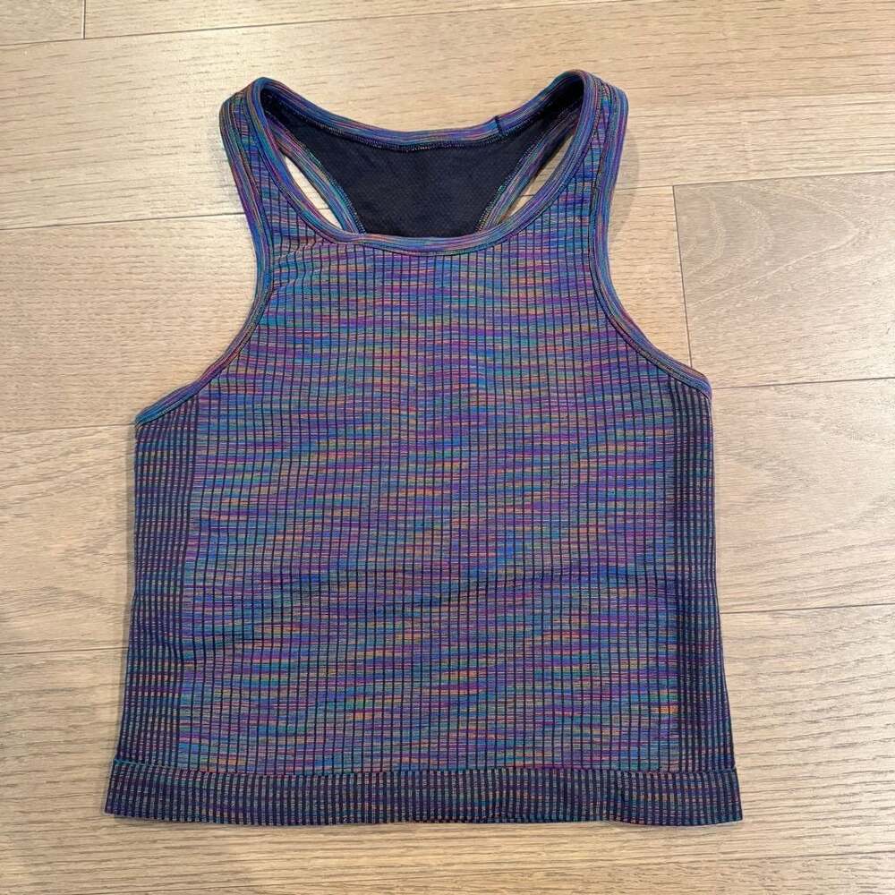 Lululemon Ebb to Street Racerback Crop Tank Purple Multi Stripe